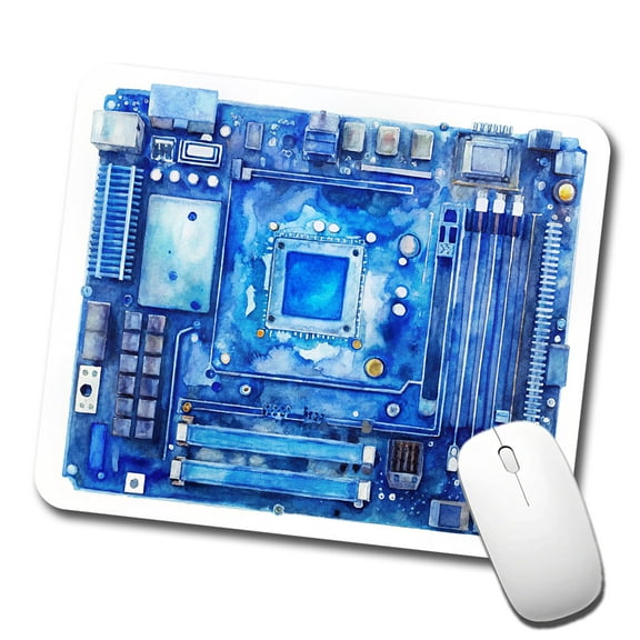 Blue Computer Motherboard Watercolor Mouse Pad Low Profile Gaming Mat