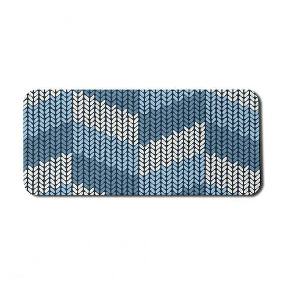Blue Computer Mouse Pad, Nordic Scandinavian Cultural Pattern in Winter Colors Retro Style Traditional, Rectangle Non-Slip Rubber Mousepad X-Large, 35" x 15", Pale Blue White, by Ambesonne