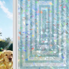 Blue Concentric Squares Rainbow Window Privacy Film, Modern Abstract Minimalist Geometric Lines Stained Glass Window Film, Sun Blocking Glass Clings Non Adhesive Door Stickers 17.7 x 39.3 Inches