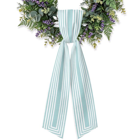 Blue Concentric Squares Wreath Sash for Front Door, Modern Abstract Minimalist Geometric Lines Satin Wreath Ribbon Bow Accessory Garland Home Decor for Doorway Porch Yard 4.5x56