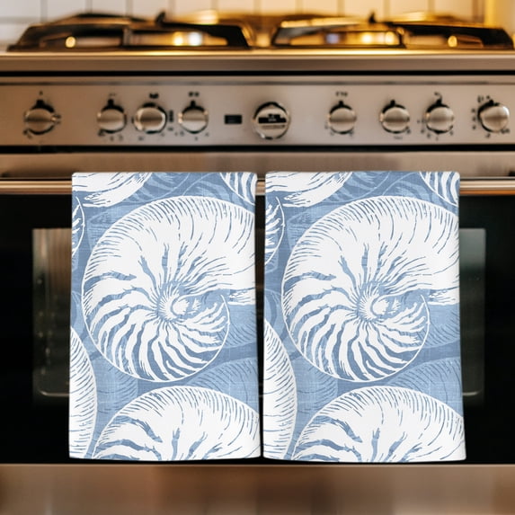 Blue Conch Coastal Kitchen Towels Set of 4, Nautical Summer Ocean Absorbent Dish Towels for Kitchen, Microfiber Hand Towel, Quick Drying Tea Towel for Cleaning Decorative Dishcloths