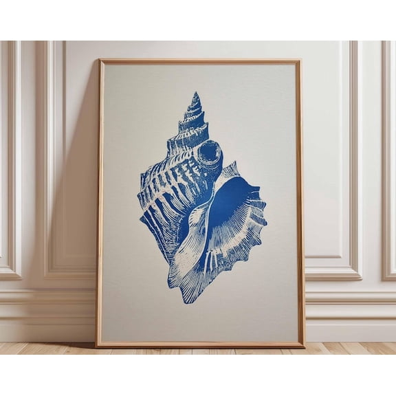 Blue Conch Shell Vintage Ocean Nautical Wall Art Print, Unframed Paper Poster 8x10in