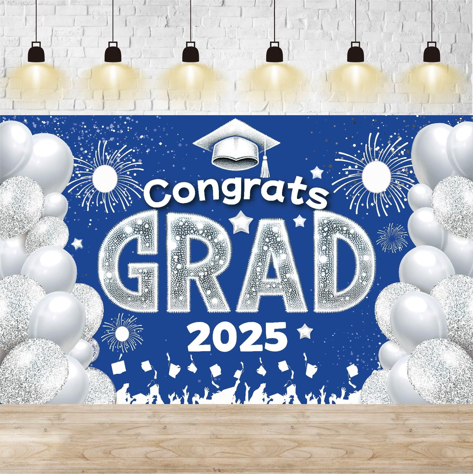 Blue Congrats Grad 2025 Banner Large Graduation Banner Blue and White