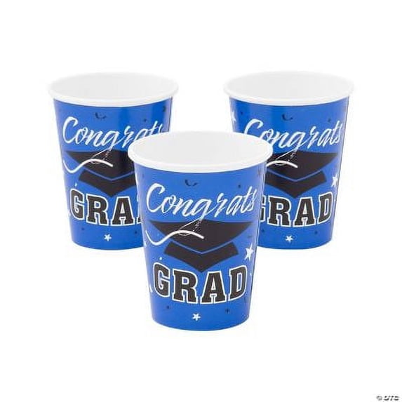 Blue Congrats Grad Paper Cups, Graduation, Party Supplies, 25 Pieces, 9 oz.