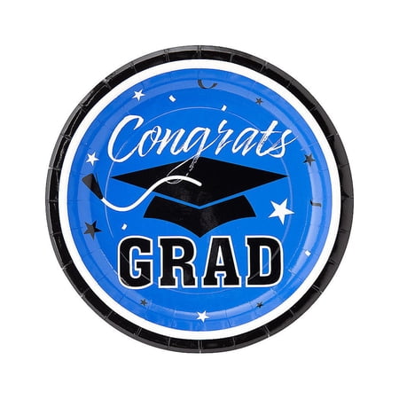 Blue Congrats Grad Paper Dessert Plates, Party Supplies, Graduation, 25 Pieces