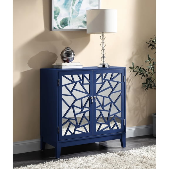 Blue Console Cabinet With Feature Design Element - 2 Door Storage, Composite Wood, 18mm Table Top Thickness, Rectangular Accent Magnetic Catches