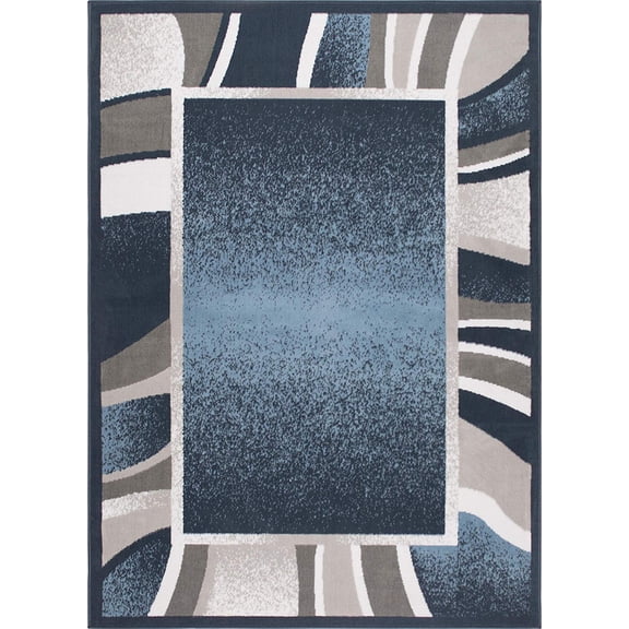 Blue Contemporary Bordered 6x8 Area Rug Rugs Modern Carpet - Actual Size 5' 2" x 7' 4"