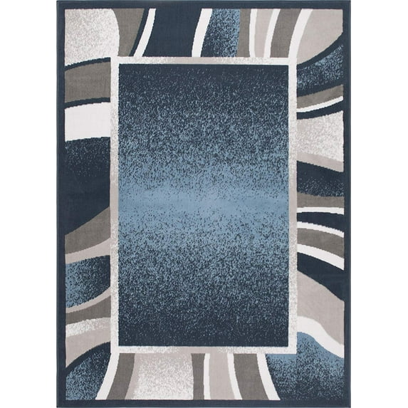 Blue Contemporary Bordered 6x8 Area Rug Rugs Modern Carpet - Actual Size 5' 2" x 7' 4"