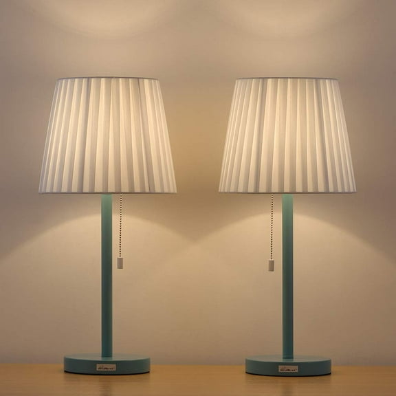 Blue Contemporary Metal Lamp Pull Chain Light Table Reading Lamp Set of 2