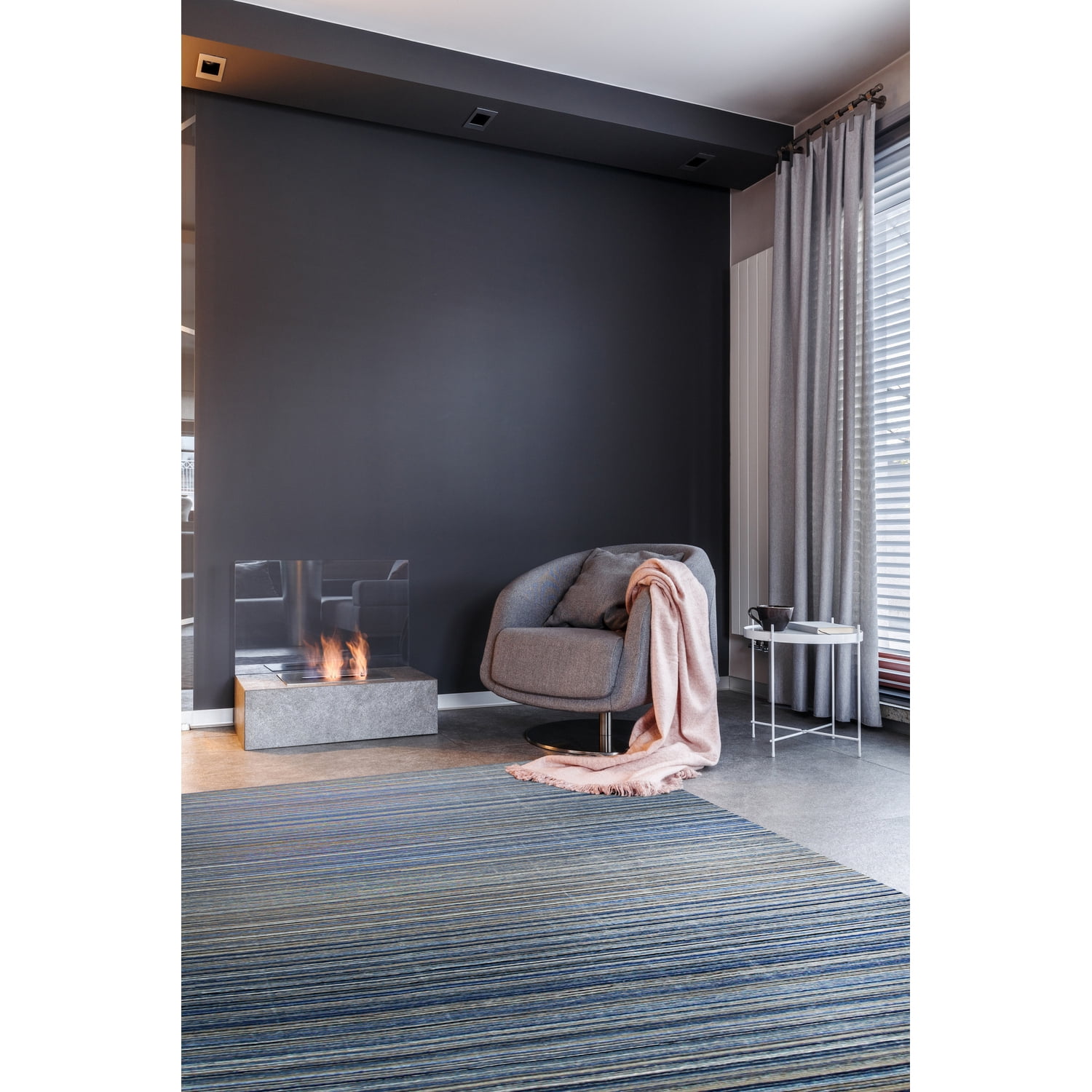 Blue and Gray Handmade Polyester Striped Indoor/Outdoor Area Rug