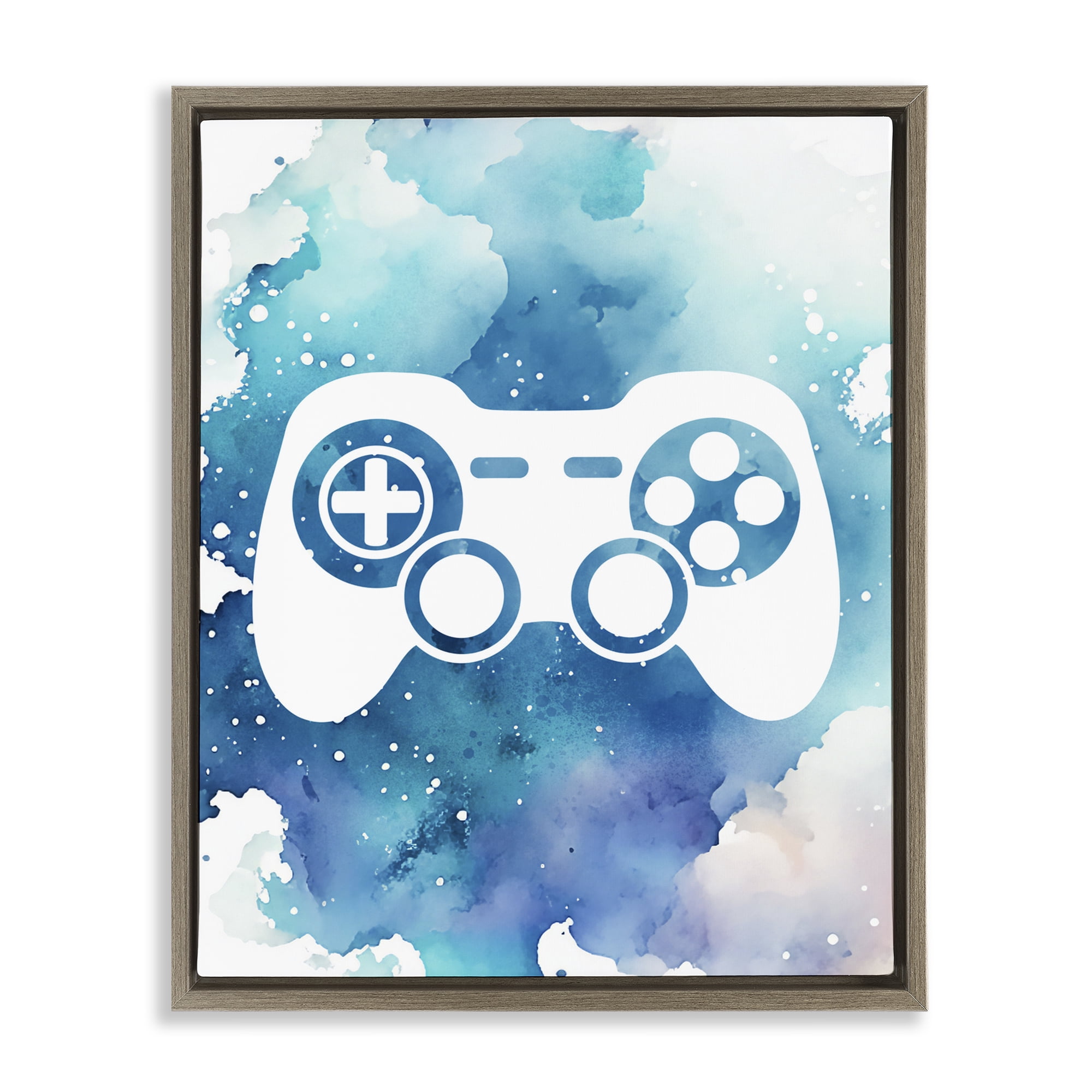 Blue Controller Splatter Brown Framed Floater Canvas Wall Art, design by Marcus Prime