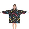 thumbnail image 1 of Blue Controllers Games Icons Black Pattern Blanket Hoodies for Kids 6-13YR Oversize Wearable Blanket Hoodies for Boys Girls Teens, 1 of 7