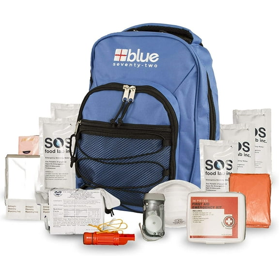 Blue Coolers Blue Seventy-Two | 72 Hour Emergency Backpack Survival Kit for 1 Person | Survival Kit for Wildfires, Earthquakes, Tornado, Hurricane, and Other Emergencies