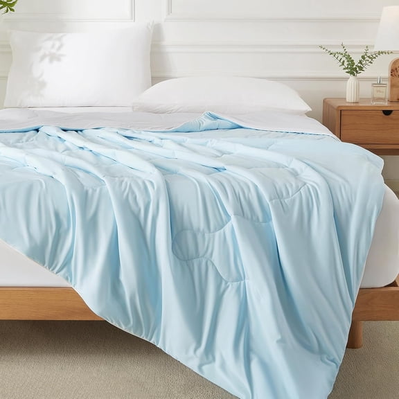 Blue Cooling Comforter , Double-Sided Cooling Blanket for Hot Sleepers, Lightweight Summer Comforter for Night Sweats, Breathable Soft Silk Smooth Summer Bedding Quilt