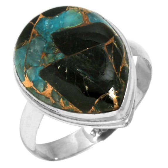 Blue Copper Calcite Ring 925 Sterling Silver Women Jewelry