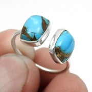 Blue Copper Turquoise Gemstone 925 Sterling Silver Cocktail Ring Jewelry Size 7