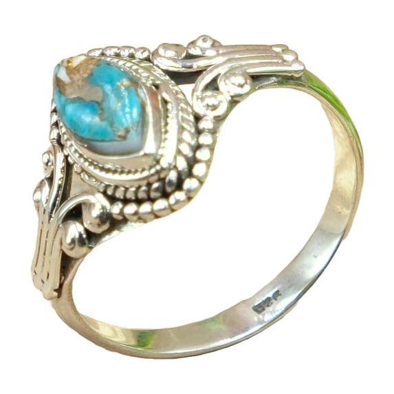Blue Copper Turquoise Gemstone 925 Sterling Silver Design Engagement Ring Gift Jewelry for Women