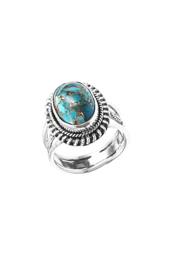 Blue Copper Turquoise Gemstone Women Ring 925 Sterling Silver Jewelry