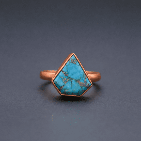 Blue Copper Turquoise Kite Statement Ring, Solid Pure Copper Jewelry, Minimalist Handmade Ring for Women