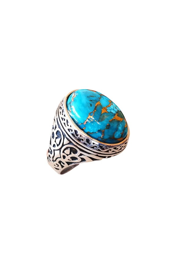 Blue Copper Turquoise Mans Ring, Natural Copper Turquoise Ring, Silver Jewelry, 925 Silver Ring, Birthday Gift, Heavy Mens Ring, Arabic Design, Ottoman Style Ring, Christmas, Turkey Mens Signet Ring
