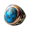 thumbnail image 1 of Blue Copper Turquoise Mens Ring, Natural Turquoise Ring, Oxidized Two Tone, 925 Silver Ring, Birthday Gift, Heavy Mens Ring, Arabic Design, Ottoman Style Ring, Christmas, Turkey Mens Signet Ring, 1 of 6