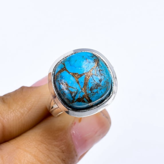 Blue Copper Turquoise Ring Gemstone Ring Turquoise Jewelry Blue Stone Ring 925 Sterling Silver Ring for Her Statement Ring Handmade Ring
