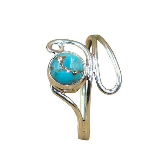 Blue Copper Turquoise Stone 925 Sterling Silver Ring Wedding Jewelry for Women