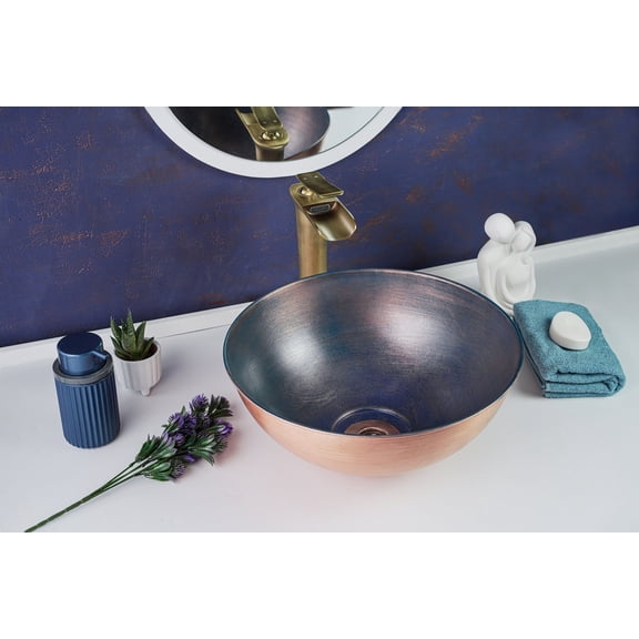 6.5" Handmade Hammered 100% Solid Copper Bathroom Vessel Sink Bowl – Countertop Basin for Vanity & Powder Room | Eco-Friendly Rustic Copper Sink | Drain Cap Included