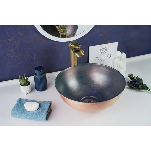 13.5" Handmade Hammered 100% Solid Copper Bathroom Vessel Sink Bowl – Countertop Basin for Vanity & Powder Room | Eco-Friendly Rustic Copper Sink | Drain Cap Included