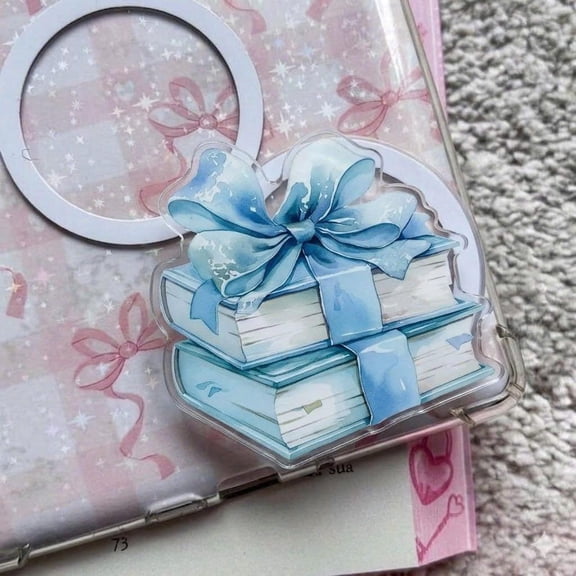 Blue Coquette Book Phone Grip: Girly Bow Pop Socket, Bookish Girly Vibes Griptok
