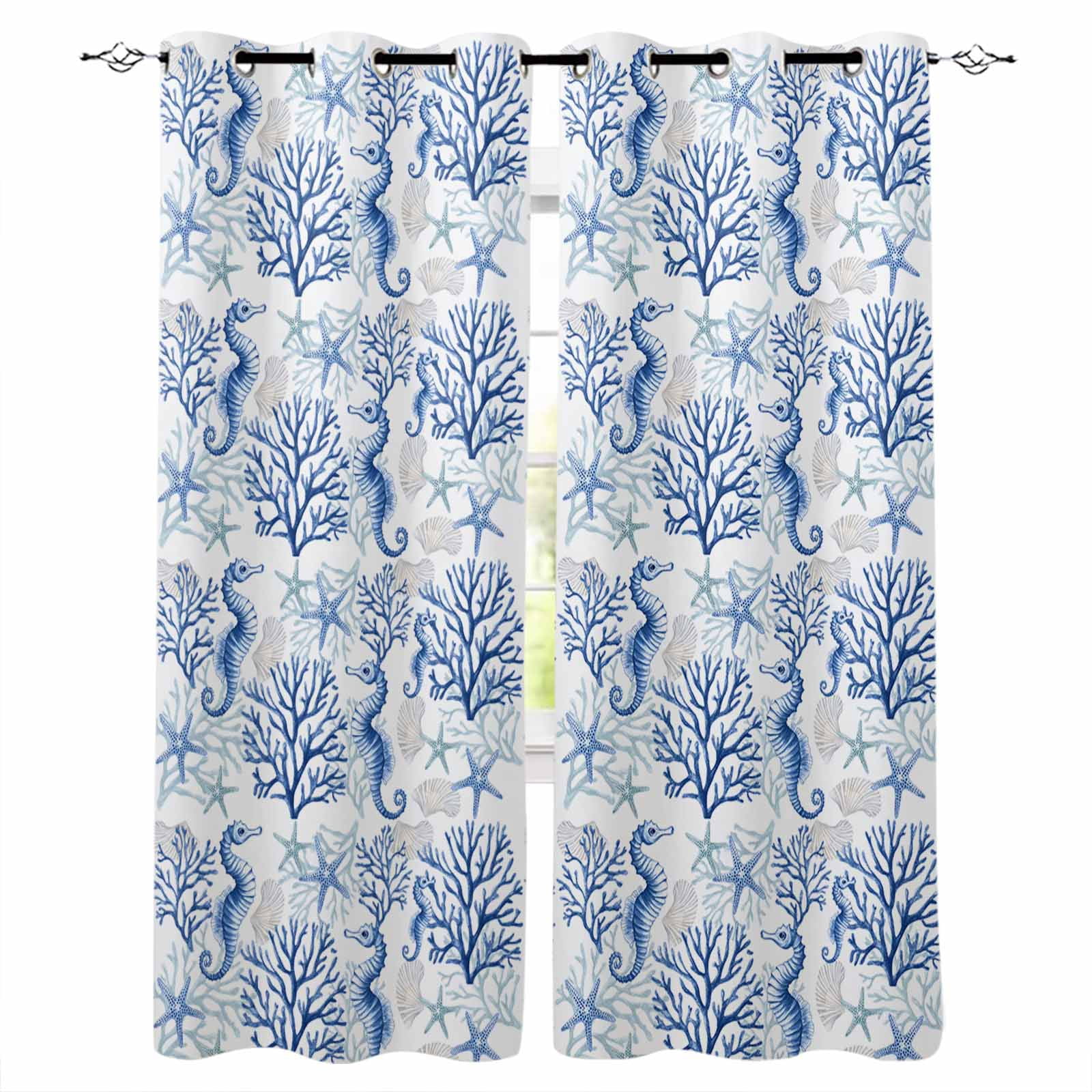 Blue Coral Blackout Curtains for Bedroom Living Room Darkening Curtains ...