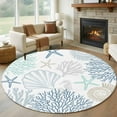 thumbnail image 1 of Blue Coral Coastal 5ft Round Rug, Summer Beach Shell Conch Ocean Non-Skid Rubber Backing Large Area Rugs - Living Room Bedroom Home Office, Indoor Floor Mat Carpets Washable Rug, 1 of 9