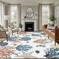 thumbnail image 1 of Blue Coral Coastal Area Rugs 8'x10', Washable Small Throw Rugs for Living Room Patio, Summer Beach Starfish Nautical Indoor Outdoor Rug Non-Slip Low Pile Carpet Runner Reversible Floor Mats, 1 of 8