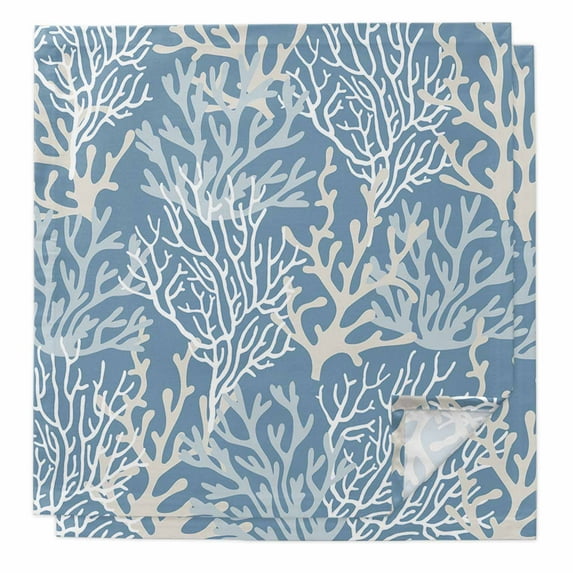 Blue Coral Coastal Cloth Napkins Washable Set of 2, Ocean Nautical Seaside Beach Reusable Dinner Table Napkins Cloth Bulk for Weddings Kitchen Restaurants Hotel Events Parties 20 x 20 Inch