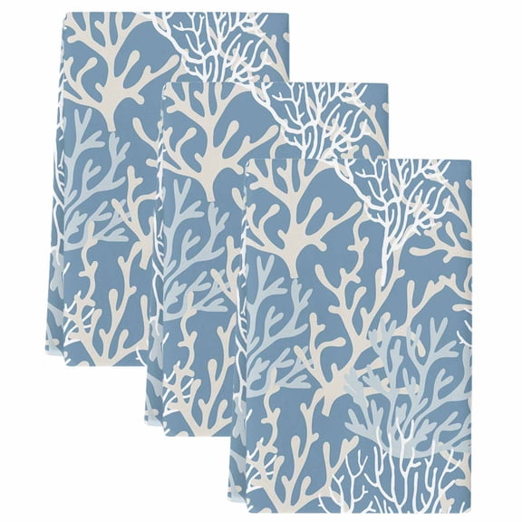 Blue Coral Coastal Kitchen Towels Set of 3, Absorbent Microfiber Dish Tea Towels with Hanging Loop, Ocean Nautical Seaside Beach Resuable Hand Towel for Home Kitchen Cooking Cleaning 18"x28"