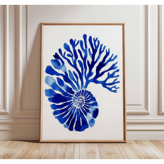 Blue Coral Coastal Nautical Poster, Unframed Paper Poster 8x10in