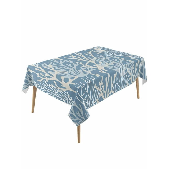Blue Coral Coastal Table Cloth, Ocean Nautical Seaside Beach Waterproof Tablecloth for Rectangle Tables, Reusable Washable Fabric Table Cover for Restaurant Kitchen Dining Tables 54"x108"