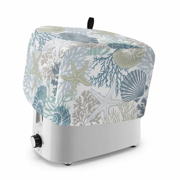 Blue Coral Coastal Toaster Cover 2 Slice, Summer Beach Ocean Starfish Conch Dustproof Bakeware Oven Protector with Top Hook, Waterproof Small Kitchen Appliance Toasters Dust Cover, 11"x6"x8"
