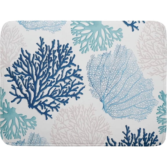 Blue Coral Dish Drying Mat for Kitchen, Summer Ocean Coastal Teal Microfiber Dish Draining Pad, 18 x24 Inch XXL Kitchen Counter Protector Heat Resistant Water Absorbent Drying Mats with Loop