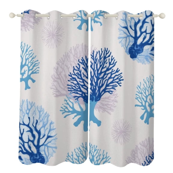 Blue Coral Pattern Luxury Window Curtains Blinds for Living Room Bedroom Bathroom Kicthen Door Home Decor 2 Panels