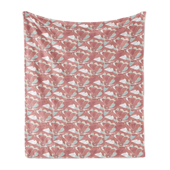 Blue and Coral Soft Flannel Fleece Throw Blanket, Hand Drawn Floral Pattern Poppy Design Countryside Foliage, Cozy Plush for Indoor and Outdoor Use, 60" x 80", Pale Blue Coral, by Ambesonne