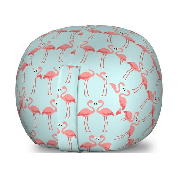 Blue and Coral Storage Toy Bag Chair, Flamingo Birds Pattern Hawaiian Fauna Illustration in Pastel Shades, Stuffed Animal Organizer Washable Bag, Large Size, Pale Blue and Coral, by Ambesonne