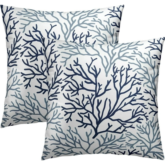 Blue Coral Throw Pillow Covers 18X18 Inch Summer Navy Ocean Sea Coastal Decorative Couch Pillow Cases Set of 2 for Living Room Bedroom Bed Outdoor Home Decor