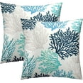 thumbnail image 1 of Blue Coral Throw Pillow Covers 18x18 Set of 2 - Summer Beach Nautical Coastal Themed Farmhouse Square Pillowcases for Couch Porch Sofa Bed Indoor and Outdoor, 1 of 6