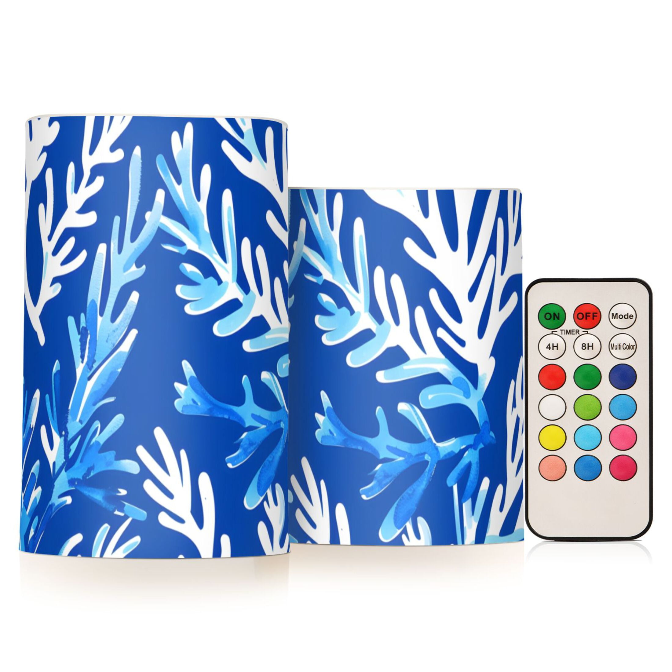 Blue Corals Flickering Flameless Candles LED Tealight Battery Operated with Remote Set of 2 Holiday Decor Ornaments