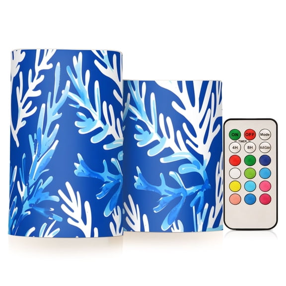 Blue Corals Flickering Flameless Candles LED Tealight Battery Operated with Remote Set of 2 Holiday Decor Ornaments