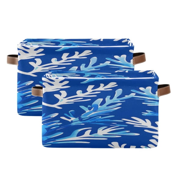 Blue Corals Square Storage Bins with Handles Collapsible Containing Box 2 Packs
