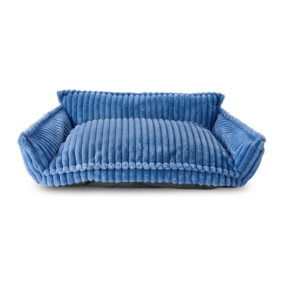 Vibrant Life Large Plush Cord Sofa Style Dog Bed, Blue, 28" x 38"