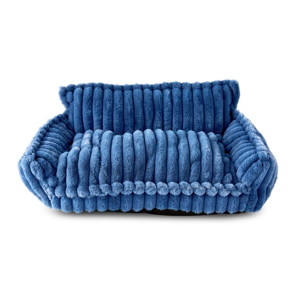 Vibrant Life Small Plush Cord Sofa Style Dog Bed, Blue, 17" x 24"