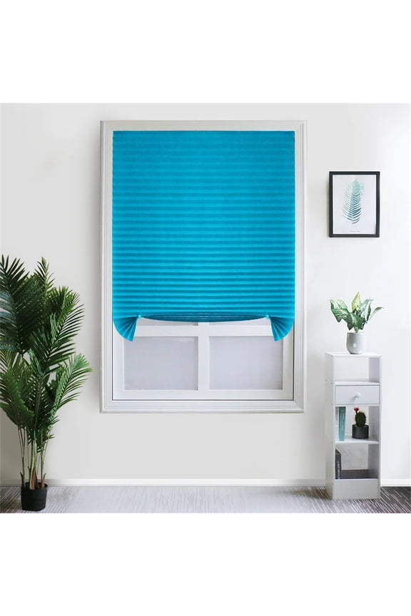 Blue Cordless Pleated Window Shade (35.4"x59") – Light Filtering for Bathroom or Balcony, No-Drill Spring Install (Cloth, 1pc)